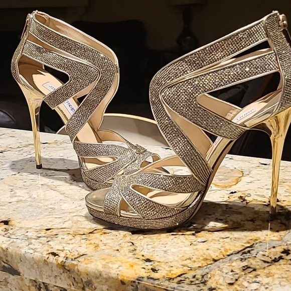 Jimmy Choo "Karla" shimmering stiletto peep toe back zip heels. Sz. 40.(10) - Picture 8 of 16